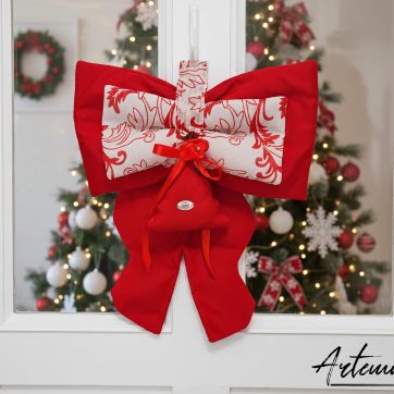 Fiocco Magia di Natale: decorazione Natalizia Artigianale rosso e bianco