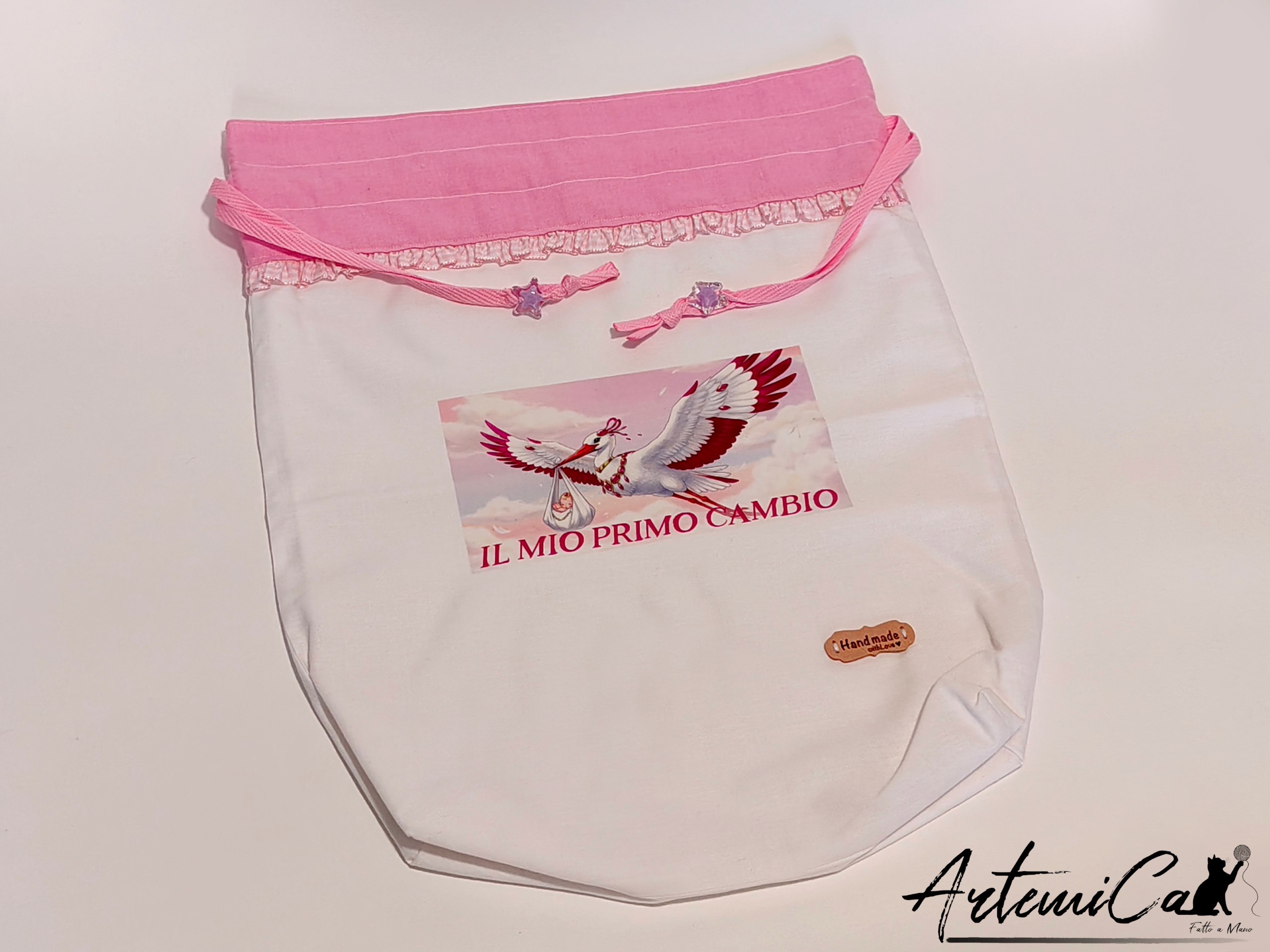 Sacco cambio pannolino bimba fatto a mano con cicogna