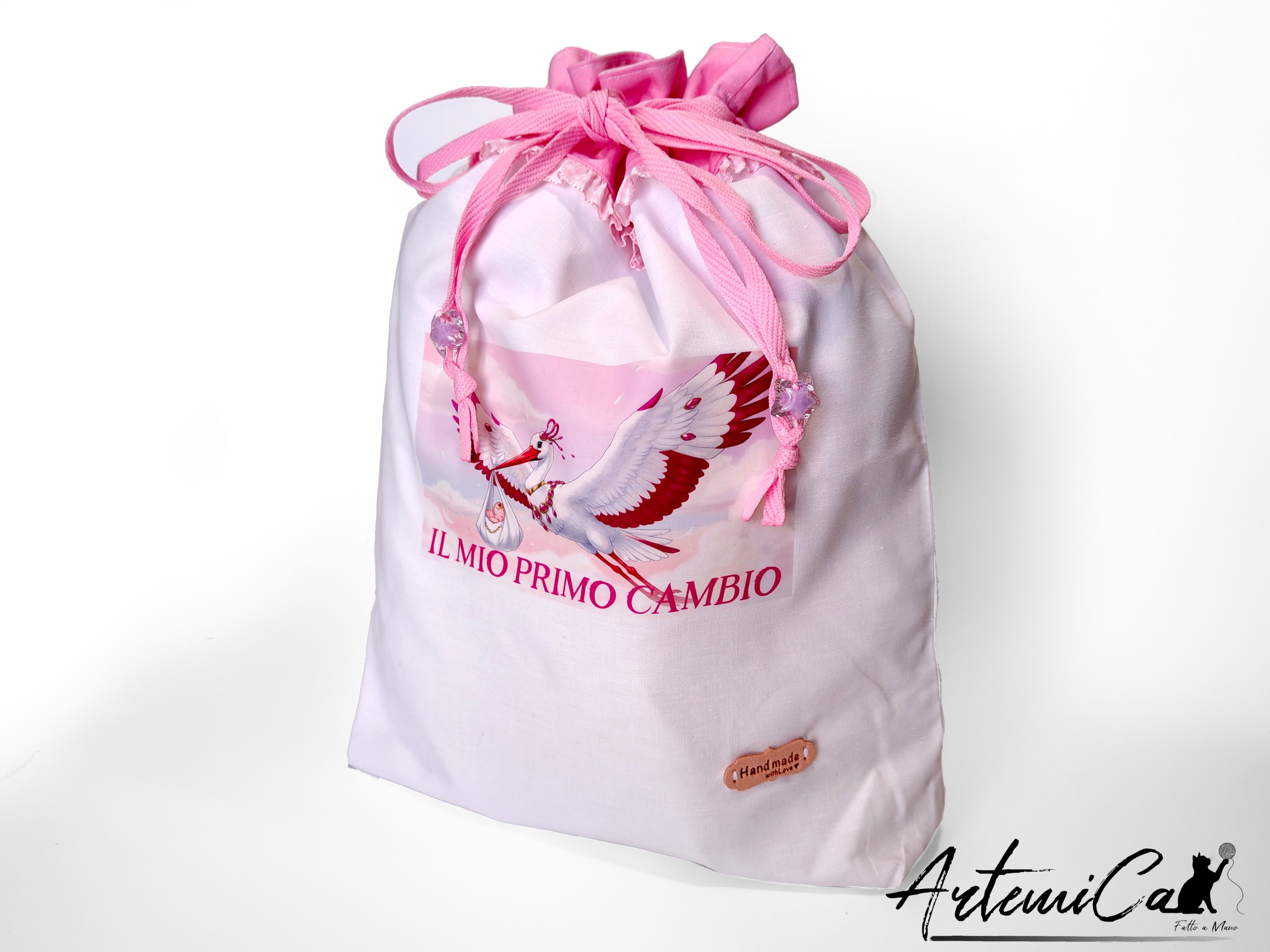 Sacco cambio pannolino bimba fatto a mano con cicogna