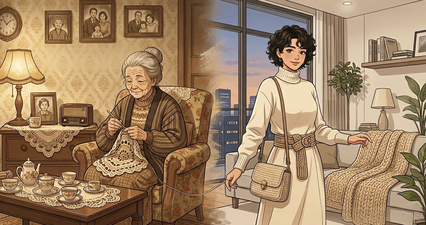 Confronto tra tradizione e modernità nell’uncinetto, dalla nonna al design contemporaneo