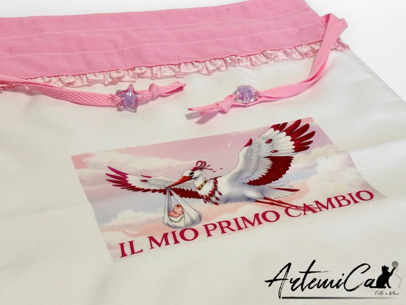 3 (Artemicat) Sacco cambio pannolino bimba fatto a mano con cicogna