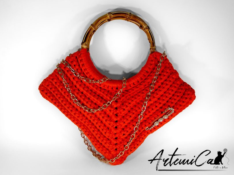 1 (Artemicat) borsa arancione fettuccia fatta a mano