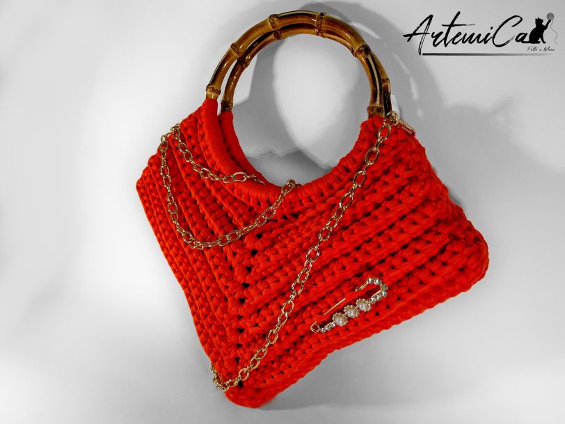 2 (Artemicat) borsa arancione fettuccia fatta a mano
