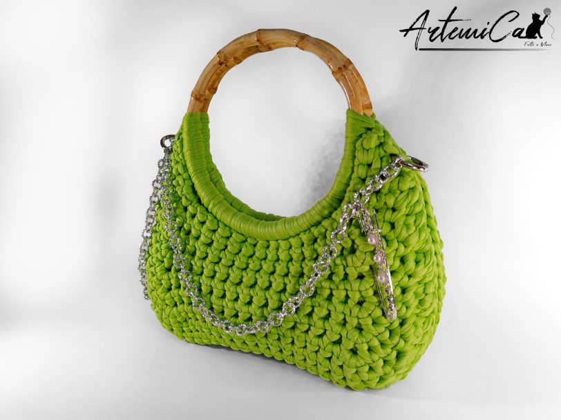 3 (Artemicat) borsa verde fettuccia fatta a mano