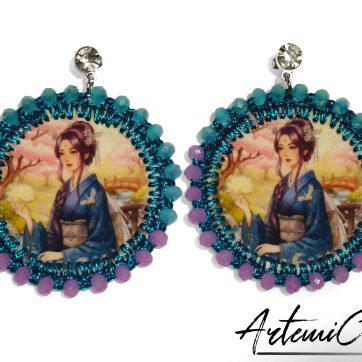 Sakura Dreams - Orecchini Tessili Fatti a Mano Stile Japan con Cristalli e Perle