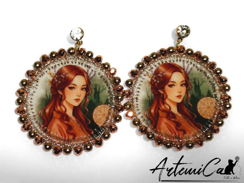 6 (Artemicat) Sakura Dreams - Orecchini Tessili Fatti a Mano Stile Japan con Cristalli e Perle