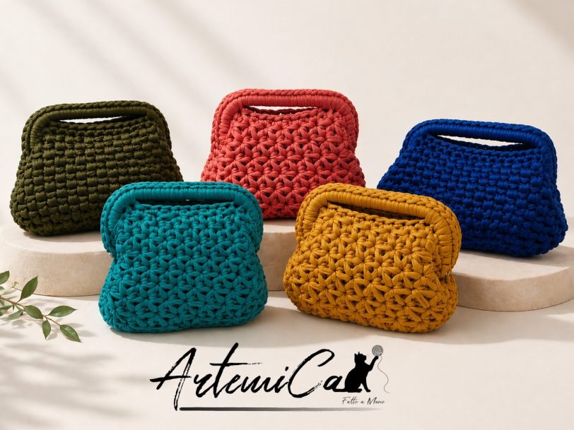 6 (Artemicat) borsa clic clac fettuccia fatta a mano