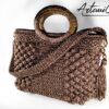1 (Artemicat) Borsa cordino marrone melange fatta a mano, 30x30 cm, manici rotondi e fondo in ecopelle. Si porta a mano o a spalla, tracolla in omaggio.