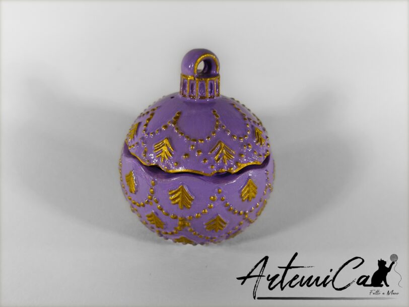2 (Artemicat) Pallina di Natale apribile in polvere di ceramica in quattro colori, lilla, rosso, blu e cipria, con alberelli dorati