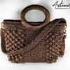 2 (Artemicat) Borsa cordino marrone melange fatta a mano, 30x30 cm, manici rotondi e fondo in ecopelle. Si porta a mano o a spalla, tracolla in omaggio.