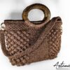 3 (Artemicat) Borsa cordino marrone melange fatta a mano, 30x30 cm, manici rotondi e fondo in ecopelle. Si porta a mano o a spalla, tracolla in omaggio.